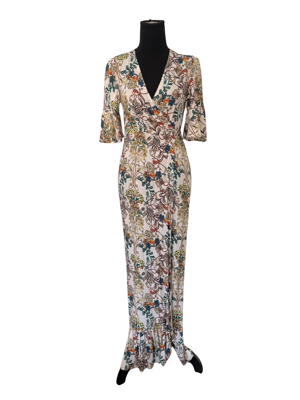 L'ATISTE Floral Wrap Maxi Dress Boho V-Neck Short Sleeve Size Small